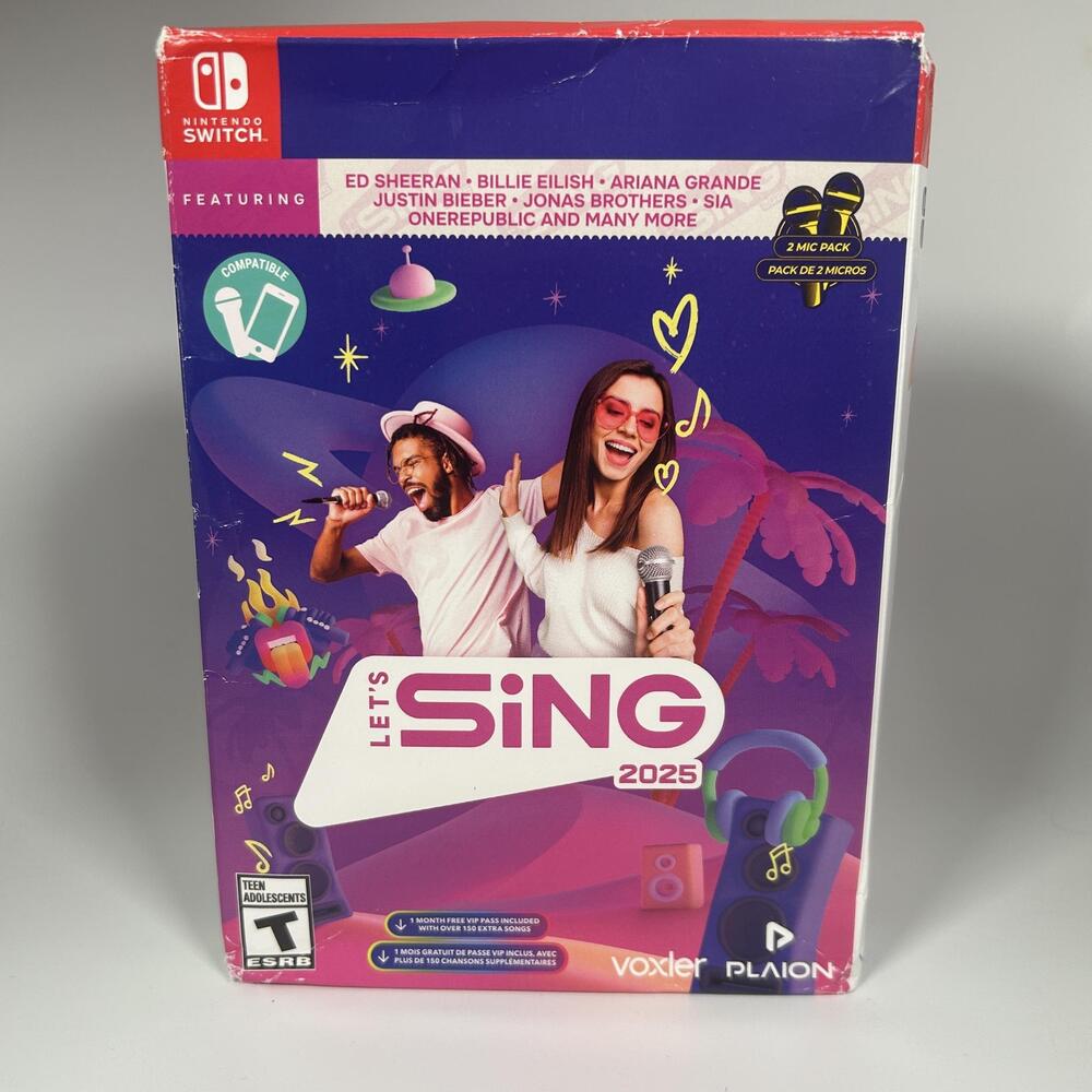 Let's Sing 2025 Nintendo Switch Game 2 Microphone Pack *NEW OPEN BOX NO CASE*
